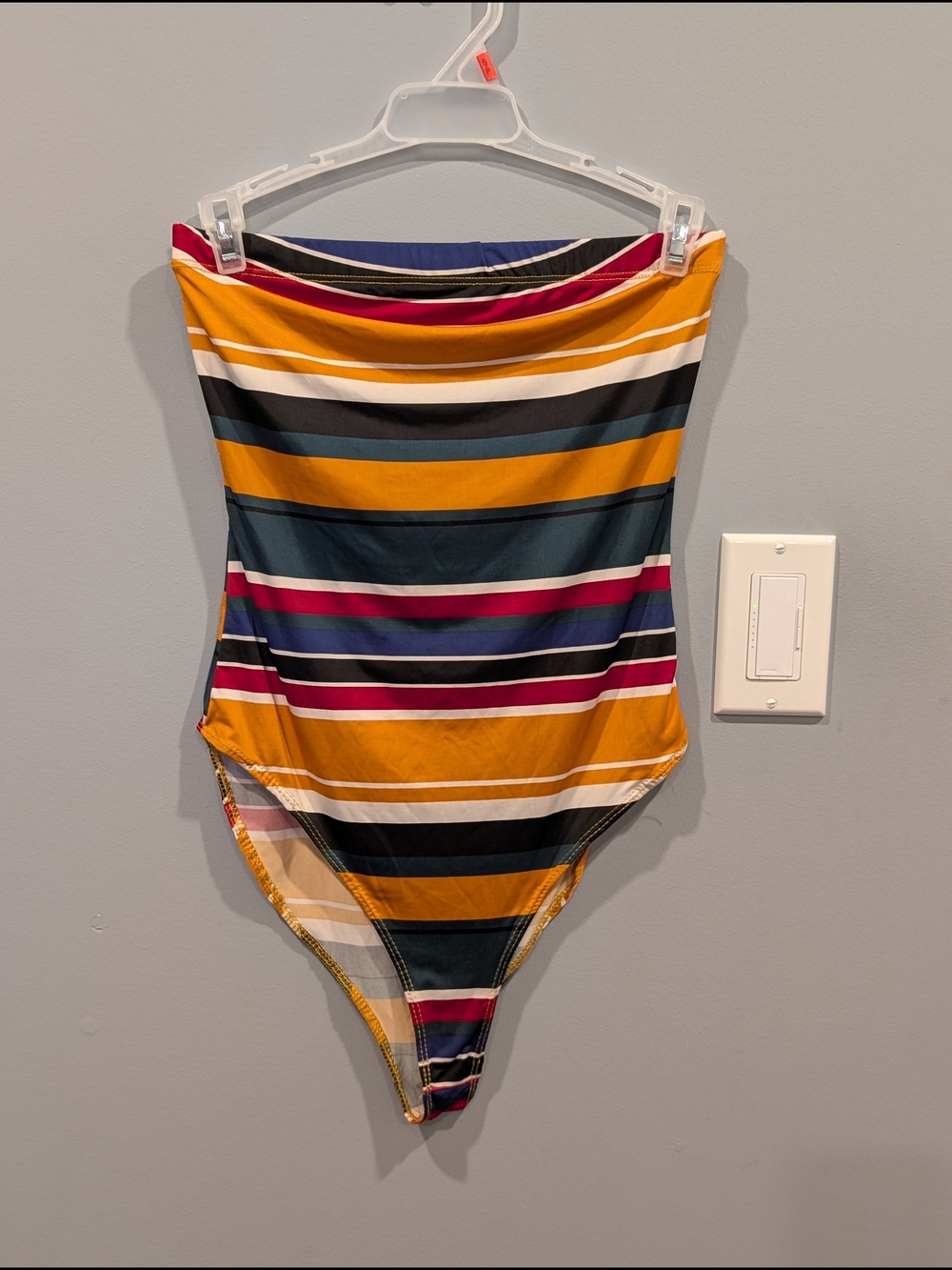 Seduction By Sirens One-Piece Bodysuit Mustard, Navy & Multi Stripe Size M